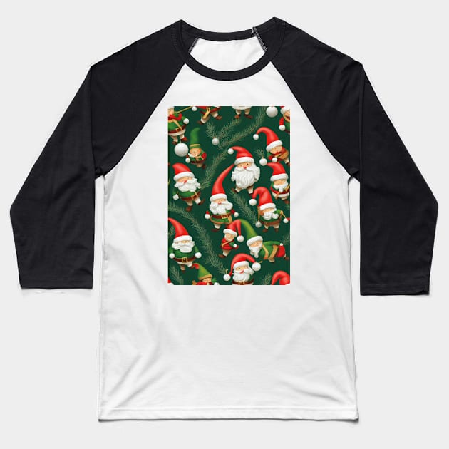 Christmas Seamless Pattern, Santa and Christmas Gnomes #9 Baseball T-Shirt by Endless-Designs